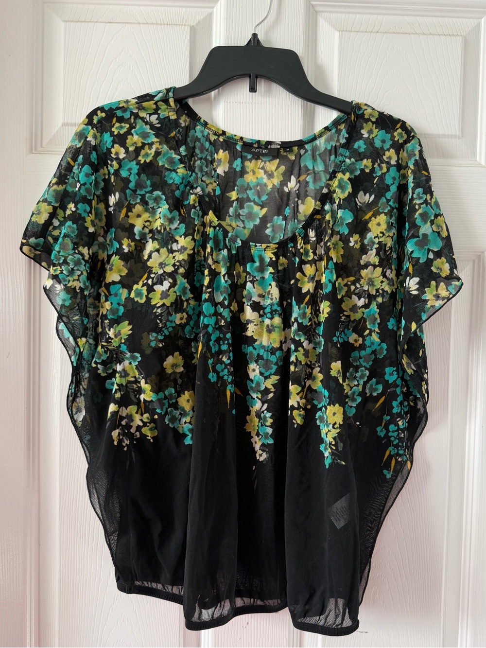 Apt. 9 Black Sheer Blouse with Teal & Yellow Floral Print